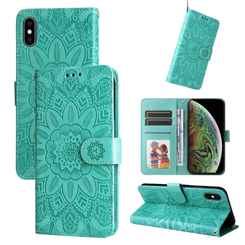 iPhone X / XS Embossed Sunflower Leather Phone Case - Green