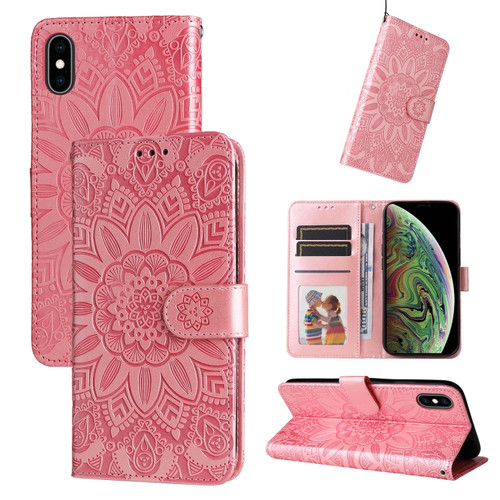 iPhone X / XS Embossed Sunflower Leather Phone Case - Pink