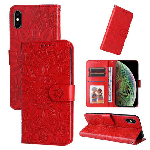 iPhone X / XS Embossed Sunflower Leather Phone Case - Red