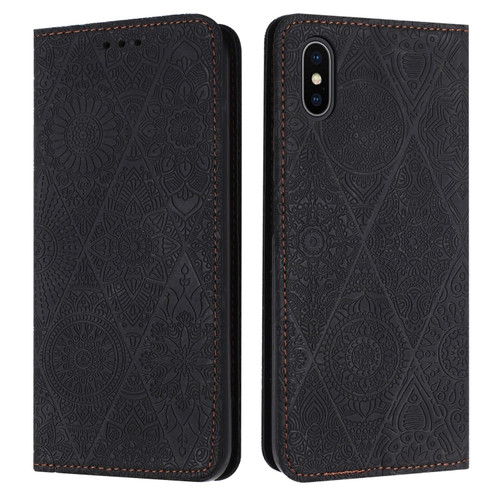 iPhone X / XS Ethnic Embossed Adsorption Leather Phone Case - Black