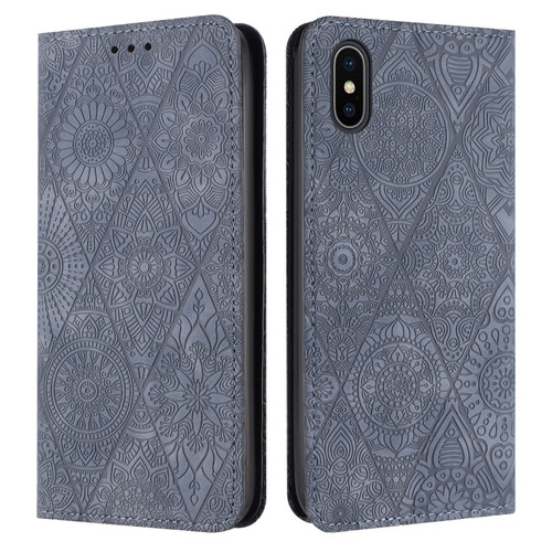iPhone X / XS Ethnic Embossed Adsorption Leather Phone Case - Grey
