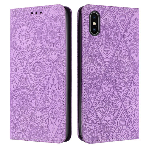 iPhone X / XS Ethnic Embossed Adsorption Leather Phone Case - Purple