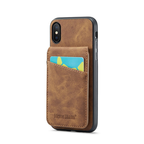 iPhone X / XS Fierre Shann Crazy Horse Card Holder Back Cover PU Phone Case - Brown