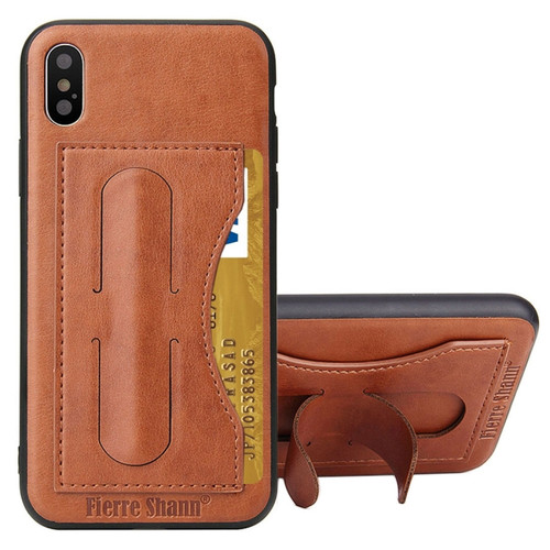 iPhone X / XS Fierre Shann Full Coverage Protective Leather Case with Holder & Card Slot - Brown