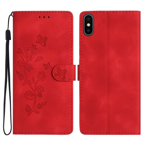 iPhone X / XS Flower Embossing Pattern Leather Phone Case - Red