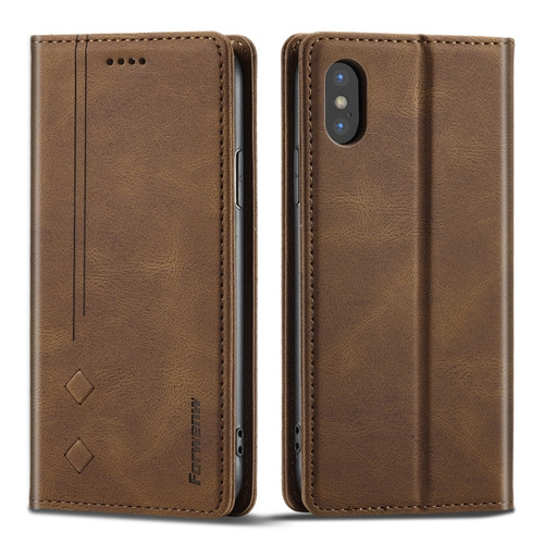 iPhone X / XS Forwenw F2 Series Magnetic Horizontal Flip Leather Case with Holder & Card Slots & Wallet - Brown