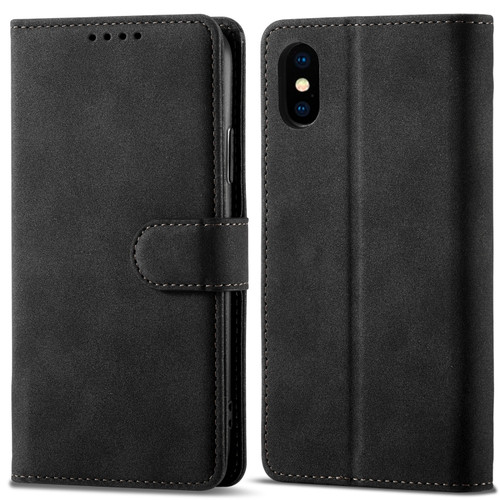 iPhone X / XS Frosted Anti-theft Brush Horizontal Flip Leather Case with Holder & Card Slots & Wallet - Black