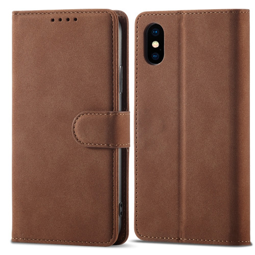 iPhone X / XS Frosted Anti-theft Brush Horizontal Flip Leather Case with Holder & Card Slots & Wallet - Coffee