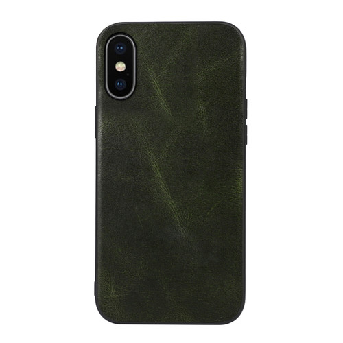 iPhone X / XS Genuine Leather Double Color Crazy Horse Phone Case - Green