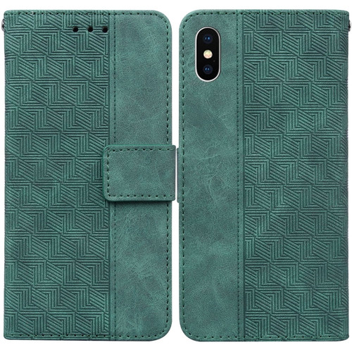 iPhone X / XS Geometric Embossed Leather Phone Case - Green