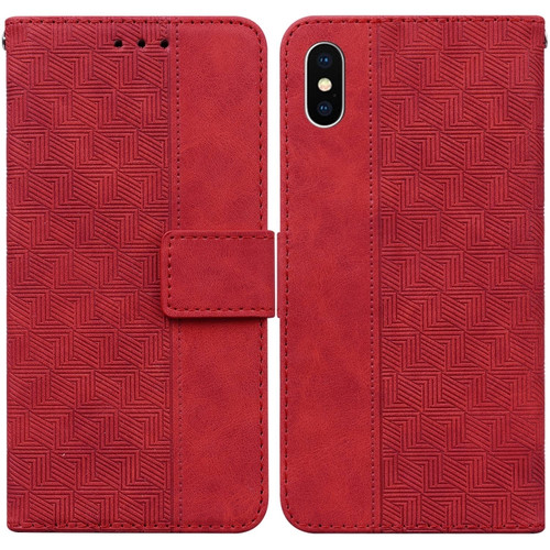 iPhone X / XS Geometric Embossed Leather Phone Case - Red