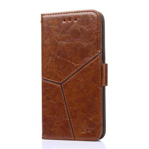 iPhone X / XS Geometric Stitching Horizontal Flip TPU + PU Leather Case with Holder & Card Slots & Wallet - Light Brown