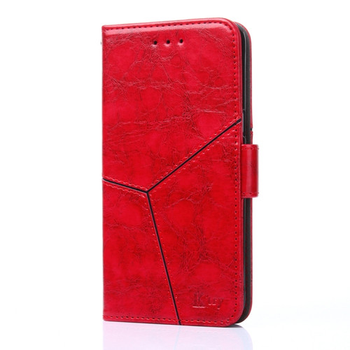 iPhone X / XS Geometric Stitching Horizontal Flip TPU + PU Leather Case with Holder & Card Slots & Wallet - Red