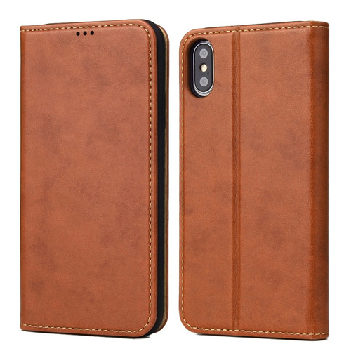 iPhone X / XS Horizontal Flip PU Leather Case with Holder & Card Slots & Wallet - Brown