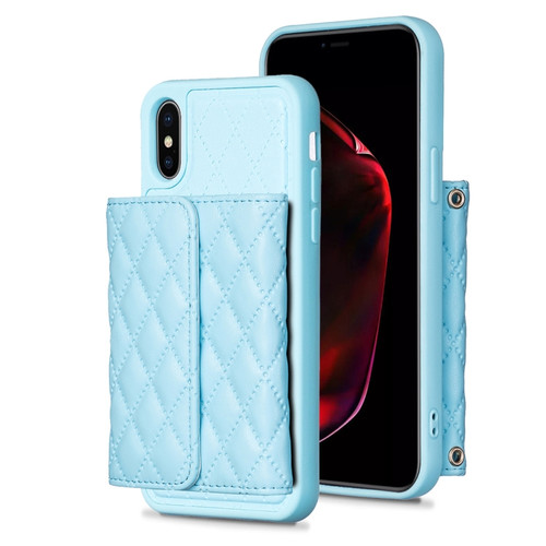 iPhone X / XS Horizontal Wallet Rhombic Leather Phone Case - Blue