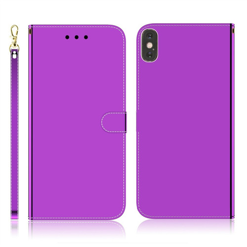 iPhone X / XS Imitated Mirror Surface Horizontal Flip Leather Case with Holder & Card Slots & Wallet & Lanyard - Purple