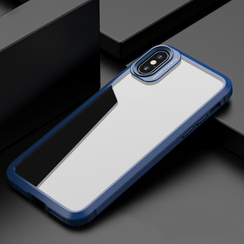 iPhone X / XS iPAKY MG Series Carbon Fiber Texture Shockproof TPU+ Transparent PC Case - Blue