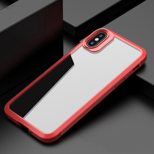 iPhone X / XS iPAKY MG Series Carbon Fiber Texture Shockproof TPU+ Transparent PC Case - Red