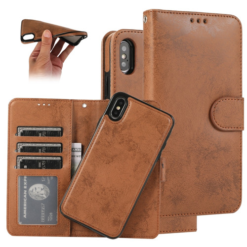 iPhone X / XS KLT888-2 Retro 2 in 1 Detachable Magnetic Horizontal Flip TPU + PU Leather Case with Holder & Card Slots & Photo Frame & Wallet - Brown
