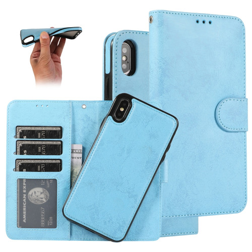 iPhone X / XS KLT888-2 Retro 2 in 1 Detachable Magnetic Horizontal Flip TPU + PU Leather Case with Holder & Card Slots & Photo Frame & Wallet - Sky Blue