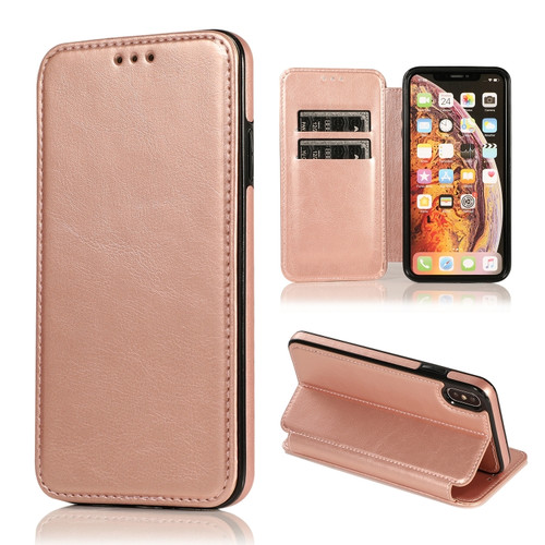 iPhone X / XS Knight Magnetic Suction Leather Phone Case - Rose Gold
