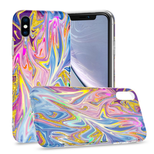 iPhone X / XS Laser Glitter Watercolor Pattern Shockproof Protective Case - FD1