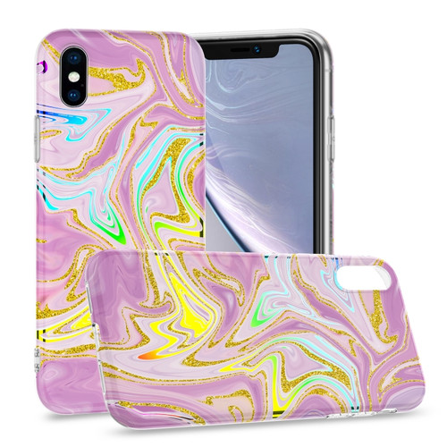 iPhone X / XS Laser Glitter Watercolor Pattern Shockproof Protective Case - FD5