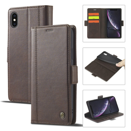 iPhone X / XS LC.IMEEKE Magnetic Buckle PU + TPU Horizontal Flip Leather Case with Holder & Card Slots & Wallet - Coffee