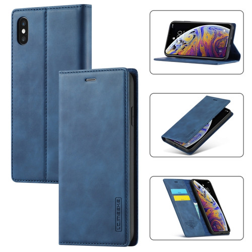 iPhone X / XS LC.IMEEKE Strong Magnetism Ultra-thin Horizontal Flip Shockproof Matte TPU + PU Leather Case with Holder & Card Slots & Wallet - Blue