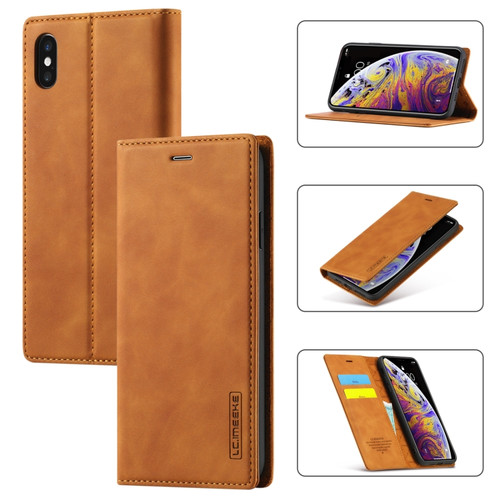 iPhone X / XS LC.IMEEKE Strong Magnetism Ultra-thin Horizontal Flip Shockproof Matte TPU + PU Leather Case with Holder & Card Slots & Wallet - Brown