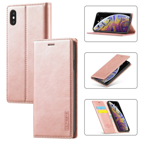 iPhone X / XS LC.IMEEKE Strong Magnetism Ultra-thin Horizontal Flip Shockproof Matte TPU + PU Leather Case with Holder & Card Slots & Wallet - Rose Gold
