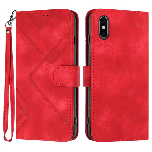 iPhone X / XS Line Pattern Skin Feel Leather Phone Case - Red