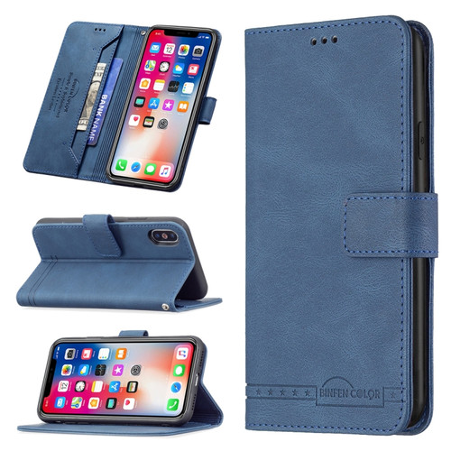 iPhone X / XS Magnetic Clasp RFID Blocking Anti-Theft Leather Case with Holder & Card Slots & Wallet - Blue