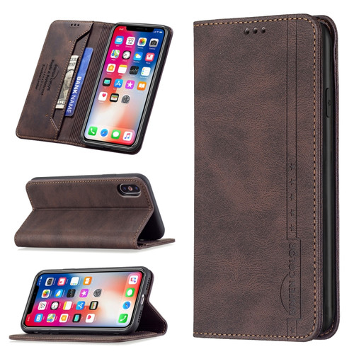 iPhone X / XS Magnetic RFID Blocking Anti-Theft Leather Case with Holder & Card Slots & Wallet - Brown
