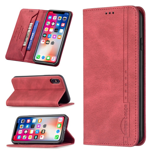 iPhone X / XS Magnetic RFID Blocking Anti-Theft Leather Case with Holder & Card Slots & Wallet - Red