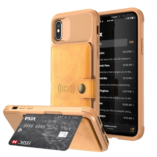 iPhone X / XS Magnetic Wallet Card Bag Leather Case - Brown