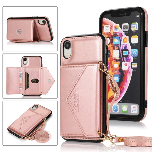 iPhone X / XS Multi-functional Cross-body Card Bag TPU+PU Back Cover Case with Holder & Card Slot & Wallet - Rose Gold