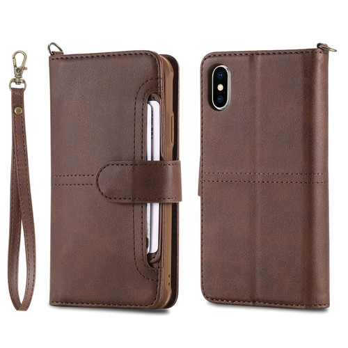 iPhone X / XS Multifunctional Detachable Magnetic Horizontal Flip Leather Case with Card Slots & Holder & Wallet & Photo Frame - Coffee