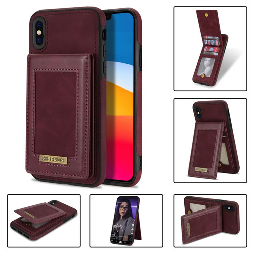 iPhone X / XS N.BEKUS Vertical Flip Card Slot RFID Phone Case - Wine Red
