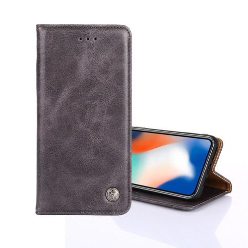 iPhone X / XS Non-Magnetic Retro Texture Horizontal Flip Leather Case with Holder & Card Slots & Wallet - Grey