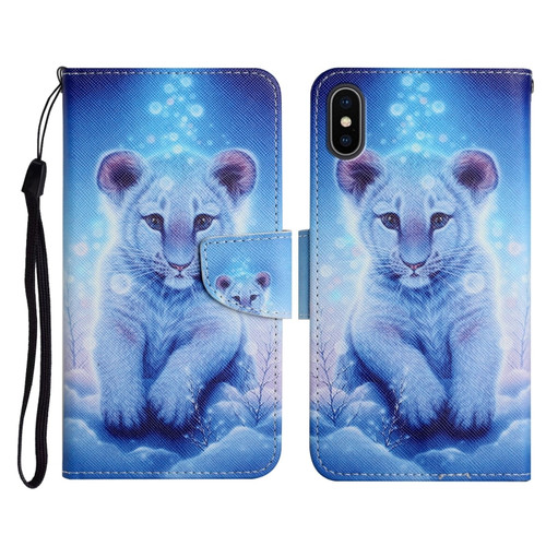 iPhone X / XS Painted Pattern Horizontal Flip Leather Case with Holder & Card Slot & Wallet - Little Leopard