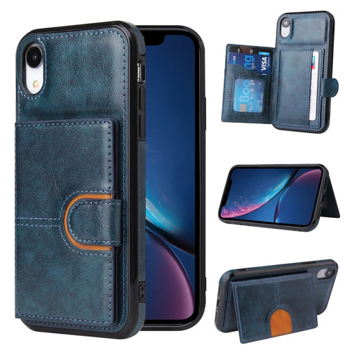 iPhone X / XS PU + TPU + PC Shockproof Back Cover Case with Card Slot & Holder - Blue