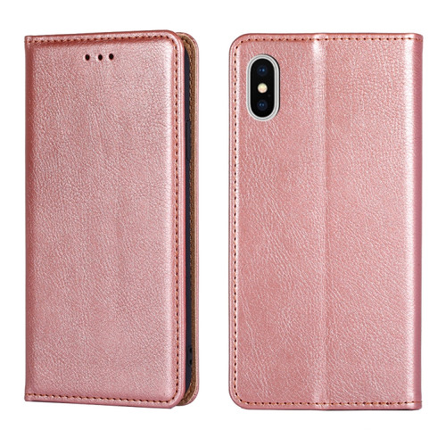 iPhone X / XS PU + TPU Gloss Oil Solid Color Magnetic Horizontal Flip Leather Case with Holder & Card Slot & Wallet - Gold