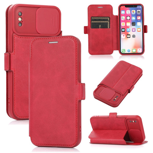 iPhone X / XS Push Window Double Buckle PU + Silicone Horizontal Flip Leather Case with Holder & Card Slot - Red