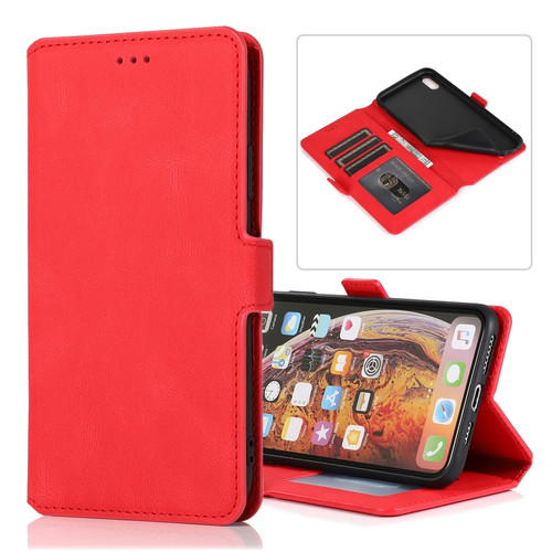 iPhone X / XS Retro Magnetic Closing Clasp Horizontal Flip Leather Case with Holder & Card Slots & Photo Frame & Wallet - Red