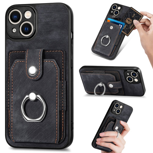 iPhone X / XS Retro Skin-feel Ring Card Wallet Phone Case - Black