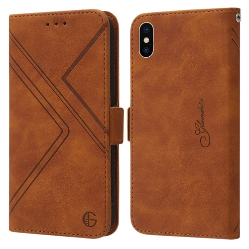 iPhone X / XS RFID Geometric Line Flip Leather Phone Case - Brown