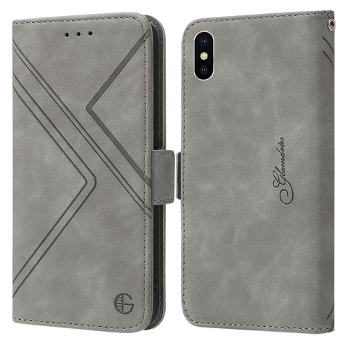 iPhone X / XS RFID Geometric Line Flip Leather Phone Case - Grey