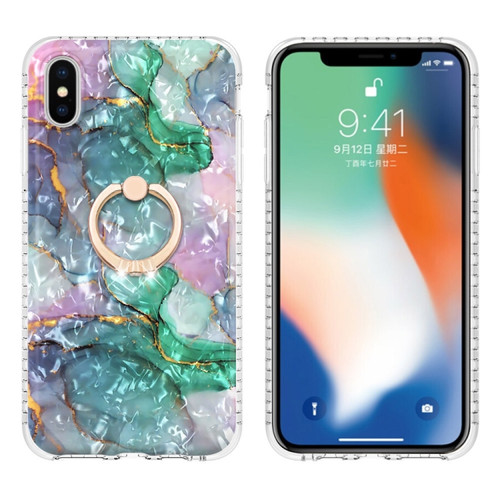 iPhone X / XS Ring Holder 2.0mm Airbag TPU Phone Case - Ink Green Marble