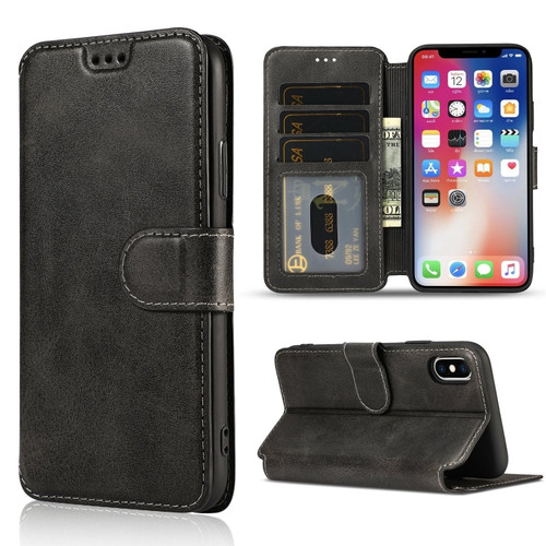 iPhone X / XS Shockproof PU + TPU Leather Phone Case - Black